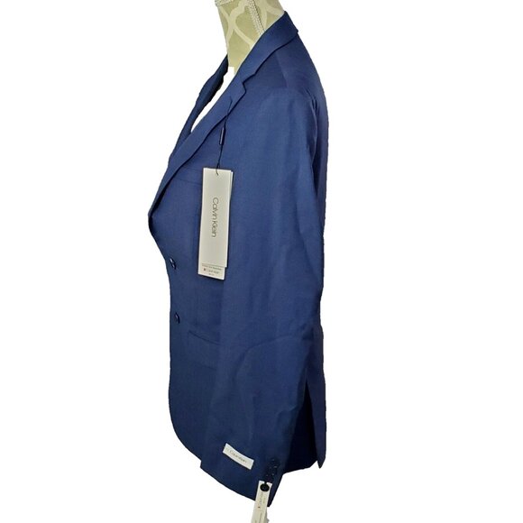 Calvin Klein Wool Suit Jacket Mens 36 Regular Slim Fit Blue Flaw Holes - Picture 3 of 15